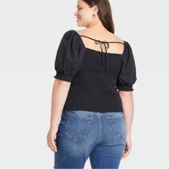 AVA & VIV Black Puff Sleeve Smocked Back Top Whimsigoth Regency Size 1X - Picture 2 of 8